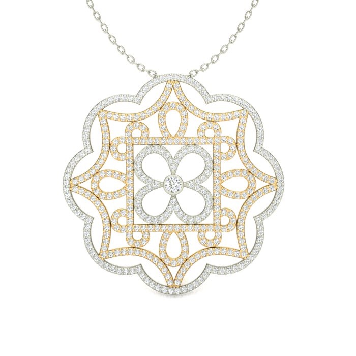 14k two-tone fancy filigree scalloped edge medallion pendant
